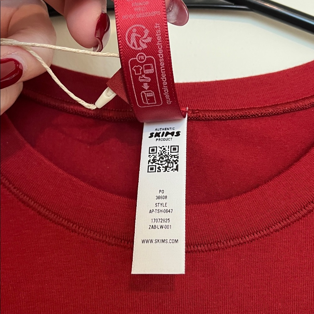 Skims Cotton Jersey Long Sleeve T-Shirt in Brick - Picture 6 of 10
